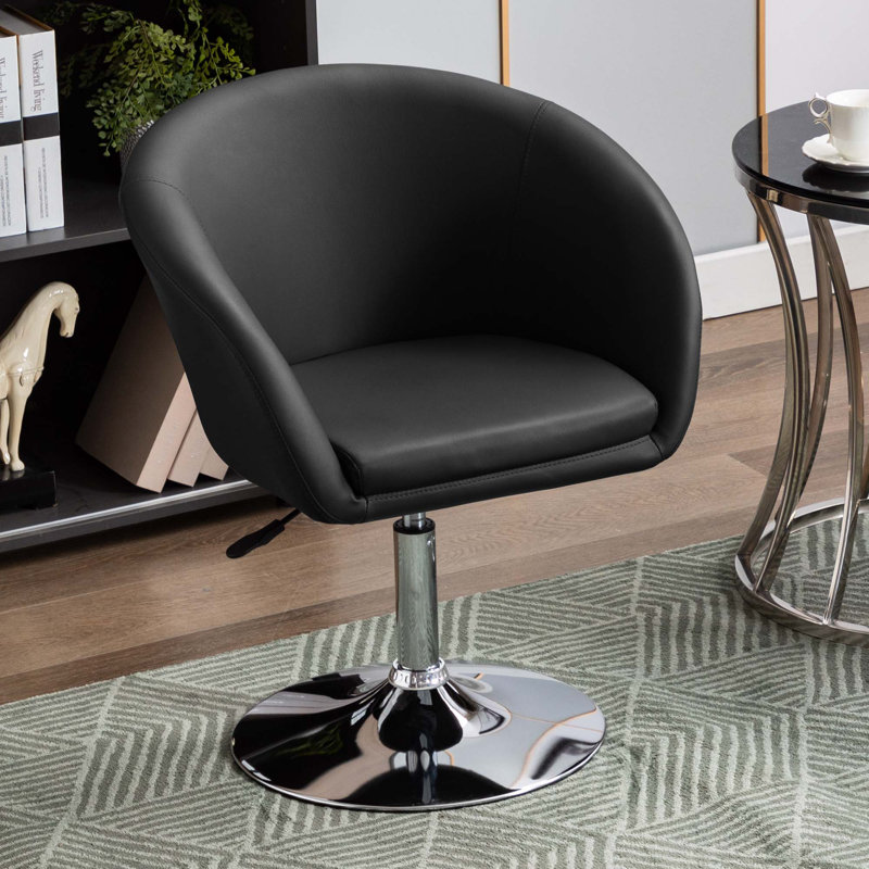 Yelena Faux Leather Swivel Accent Chair with Height Adjustable Chrome Base, Black