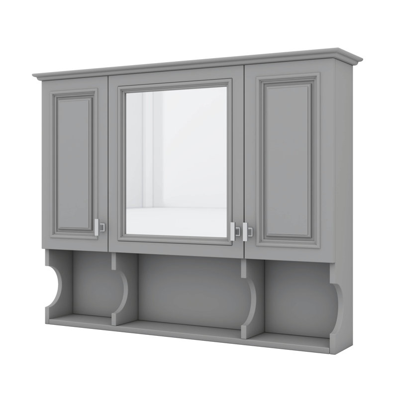 Modern Design With Mirror And Open Shelves, Grey
