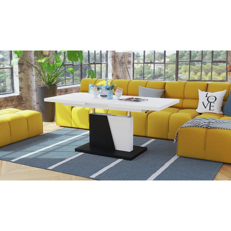 Noires Lift Top Pedestal Coffee Table, White/Black