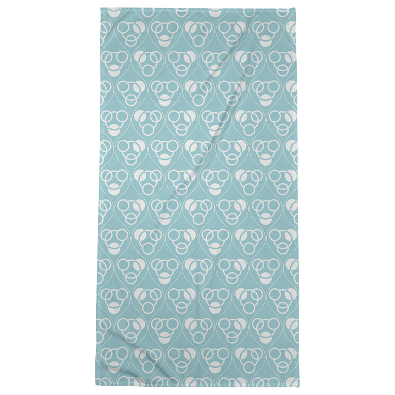 Serviette de plage à motif de cercles et de vagues Classic, Bleu sarcelle / blanc