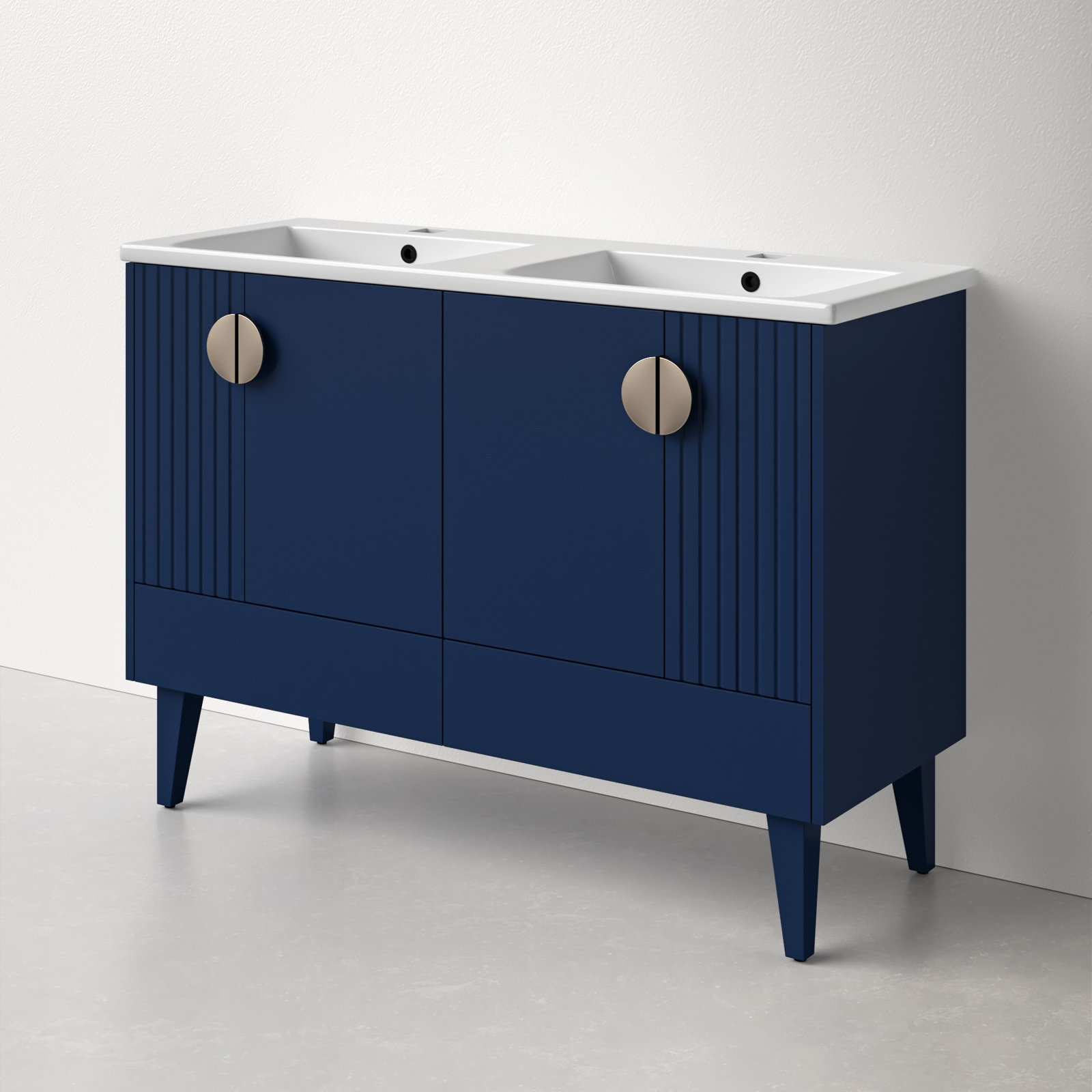 Saimah 47.25'' Double Bathroom Vanity, Navy Blue, Satin Nickel