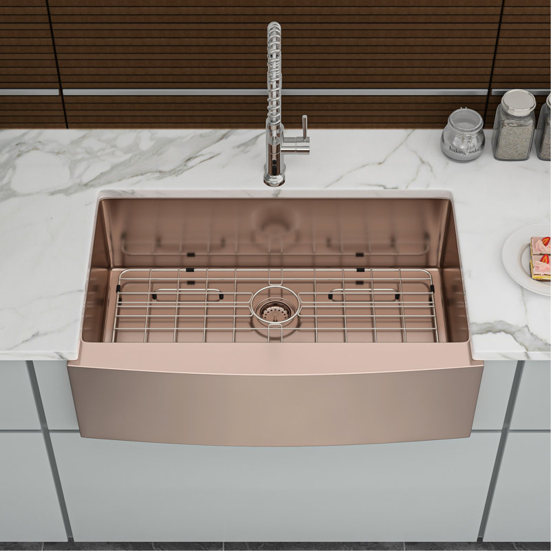 Évier de cuisine 33 po en or rose, acier inoxydable 33 x 21 x 10 po, revêtement nano pour plus de solidité, technologie d'insonorisation, plus d'espace de travail