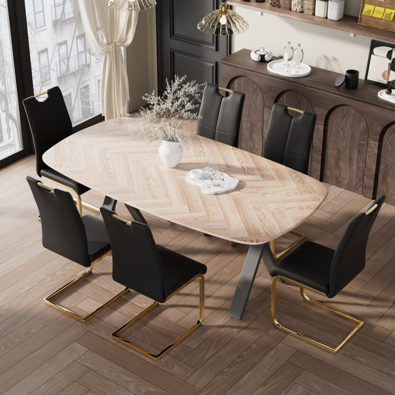 Rectangle Pedestal Dining Set, 7, Yellow/Gold