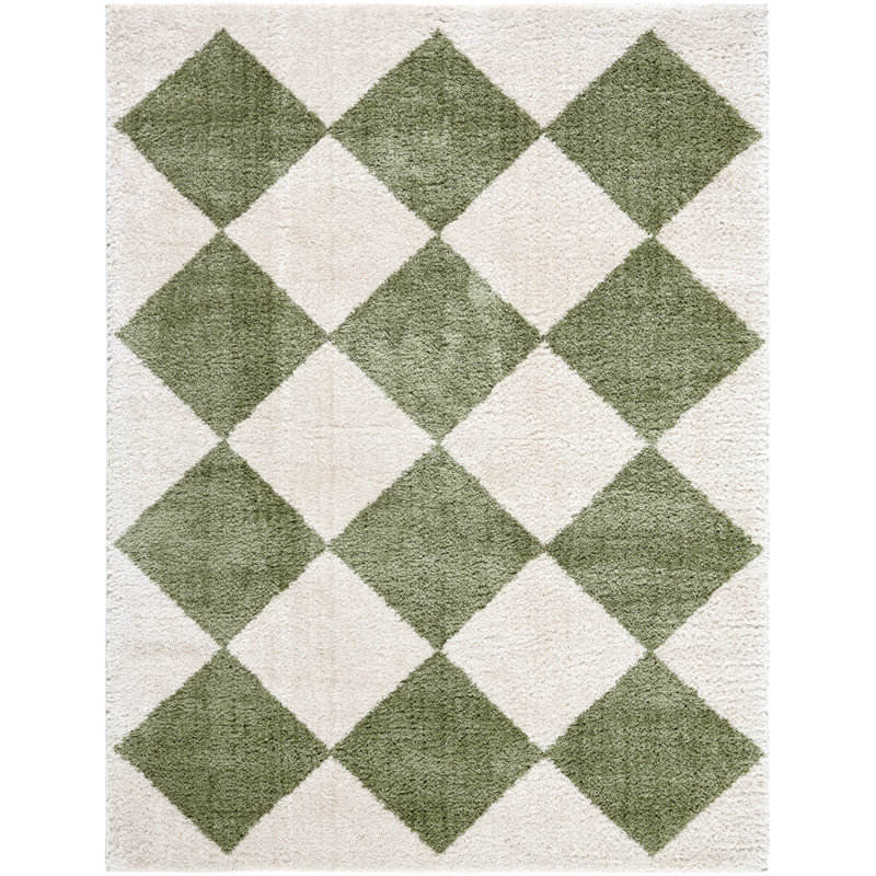 Machine Washable Shaggy Boho Grass Green Area Rug, Rectangle 200 x 275cm