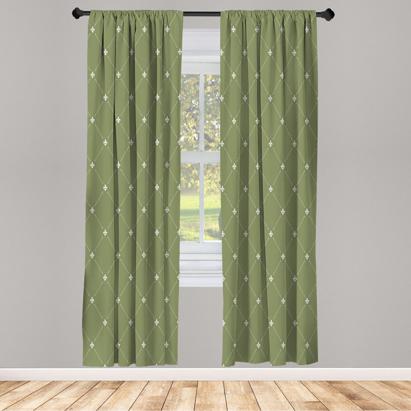 Microfiber Floral Semi-Sheer Rod Pocket Curtain Panels, 28" W x 95" L, Green/White
