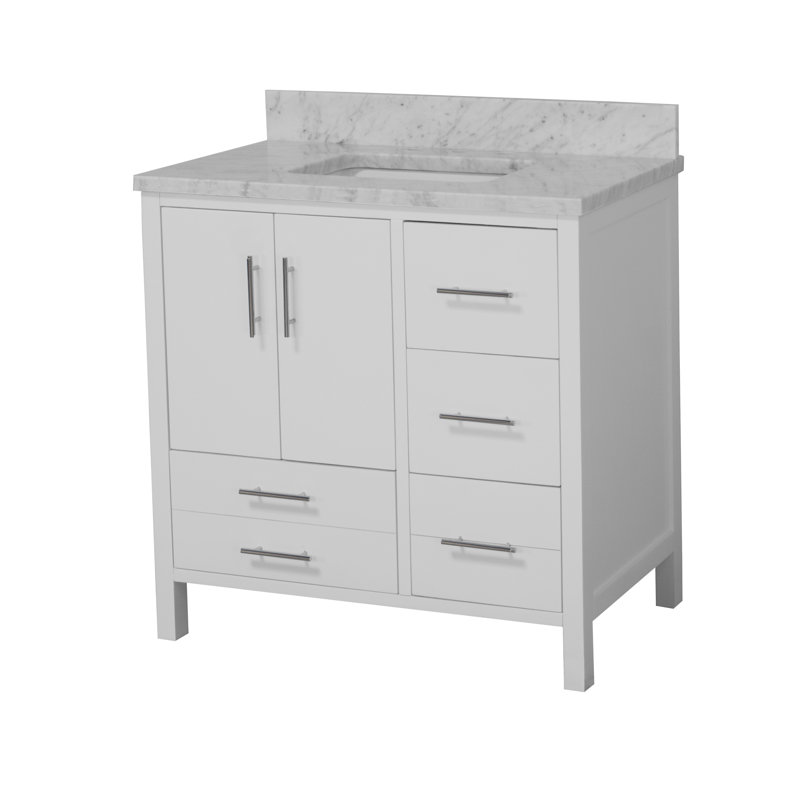 Ensemble de meuble-lavabo simple 36 po Kiara, Blanc, Marbre de Carrare