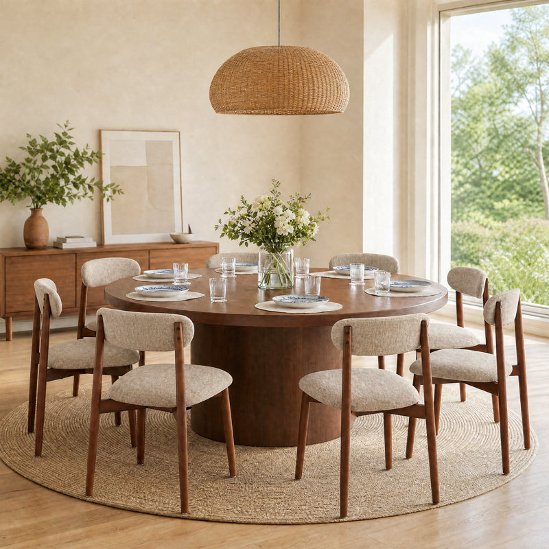 Ensemble de 8 chaises rembourrées de salle à manger modernes avec dossier incurvé et structure en bois massif, 8, Sand