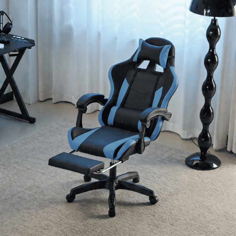 Neuro Fully Adjustable Gaming Computer Chair with Footrest and Lumbar Support, Blue Black