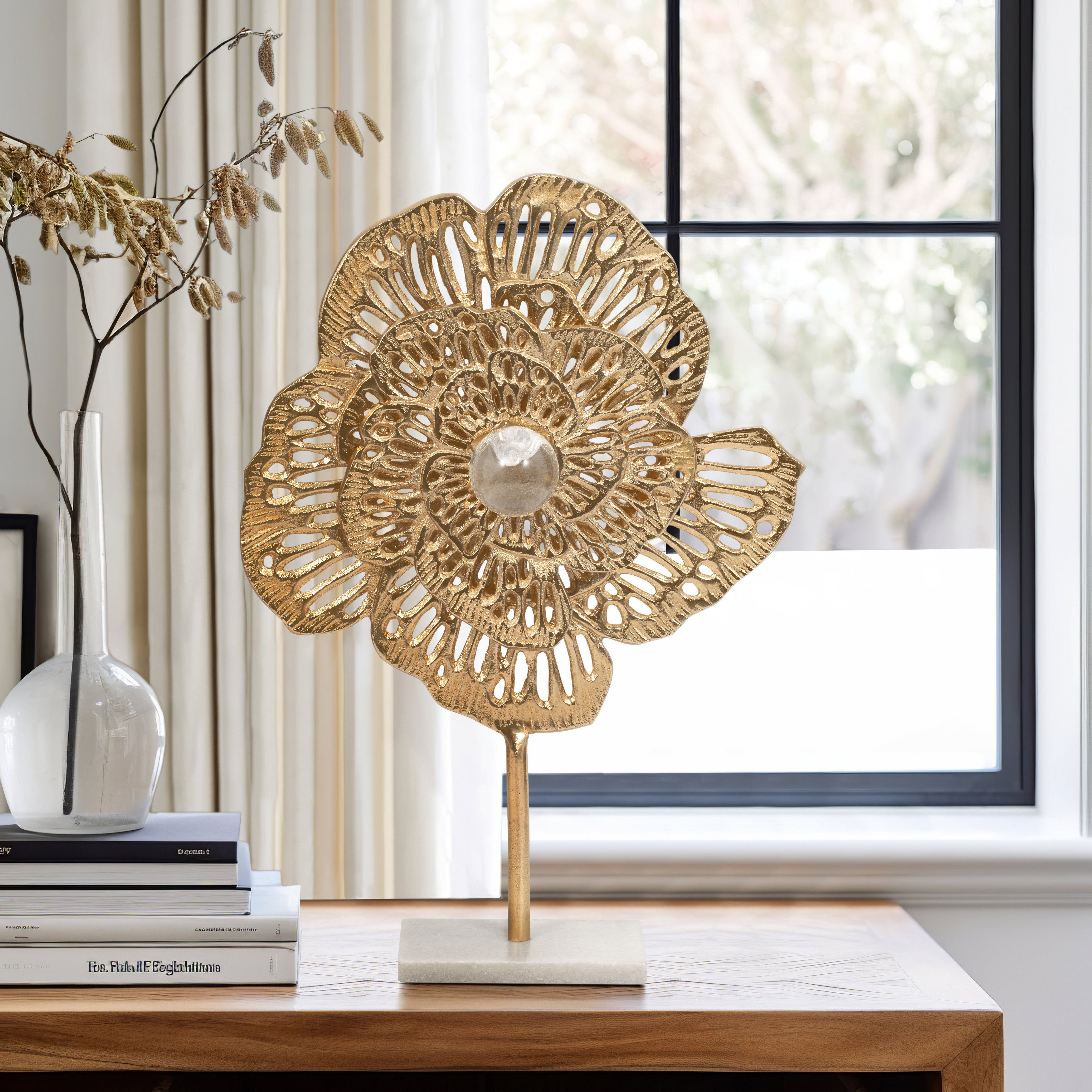 Gold Aluminum Salma Flower Decorative Object by Rosdorf Park, 23\, image size:3500x3500