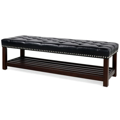 Brear Faux Leather Ottoman,Entrance Bench with Shoe Rack,Bedroom Tufted Bench with Nailhead