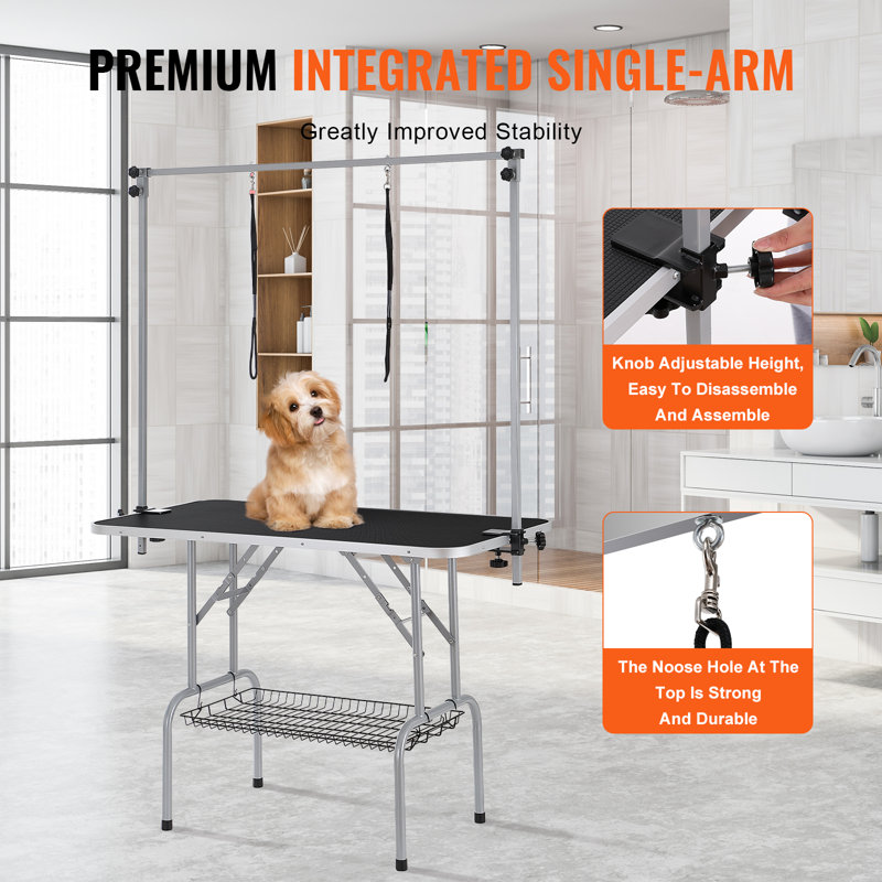 Black Stainless Steel Pet Grooming Table with Clamp