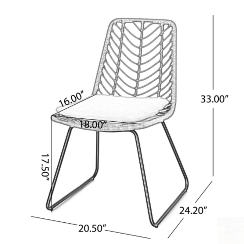 Chaises d'extérieur transitionnelles en rotin avec coussins résistants à l'eau, ensemble de 2