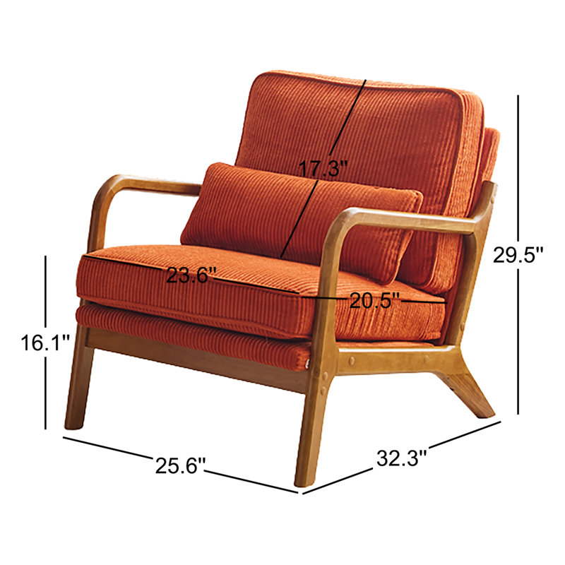 Lemley Solid Wood Upholstered Armchairs , Orange Corduroy