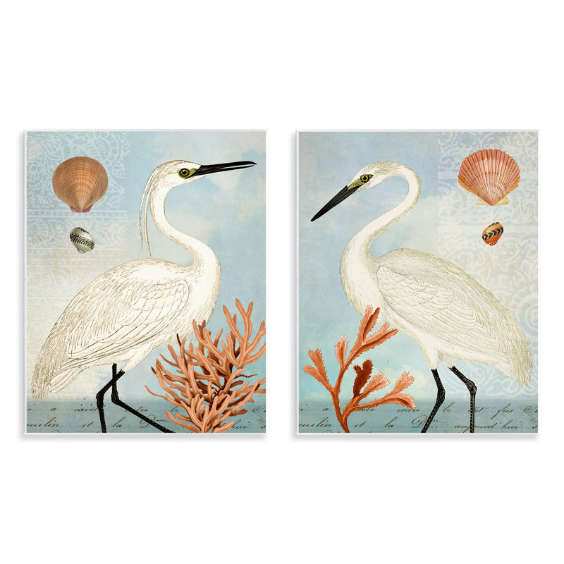 «Beach Beach», ensemble de 2 plaques murales «Heron Egret» par Susan Arnot