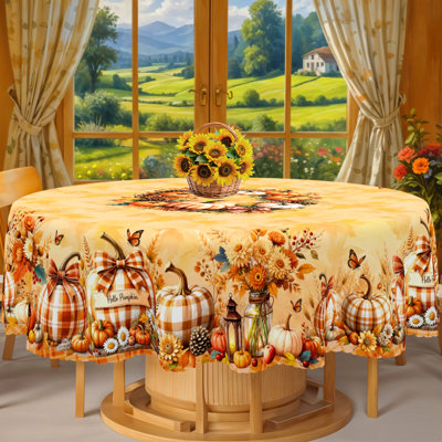 Autumn-Winter Tablecloth 152x152cm Round Autumn-Winter Holiday Patterns Party Picnic Dinner Party Decorative Table Cover