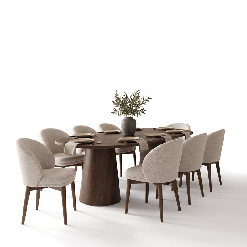 Ensemble repas extensible Modern, 9 pièces : table, 8 chaises, Beige