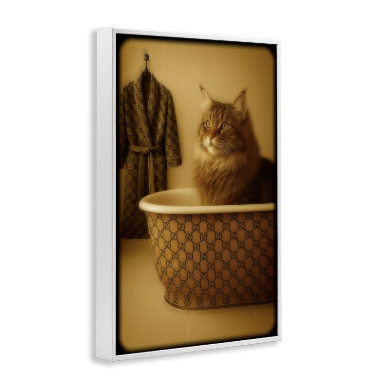 Coon Couture de luxe dans giclée de baignoire encadrée, design par Grotto Studios, 24 x 16, Coastal White Giclee Framed