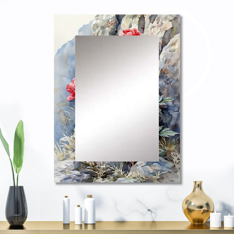 Pe pivoines par The Rocky Outcrop II - miroir pivoines, miroir mural traditionnel unique, impression d'art en métal
