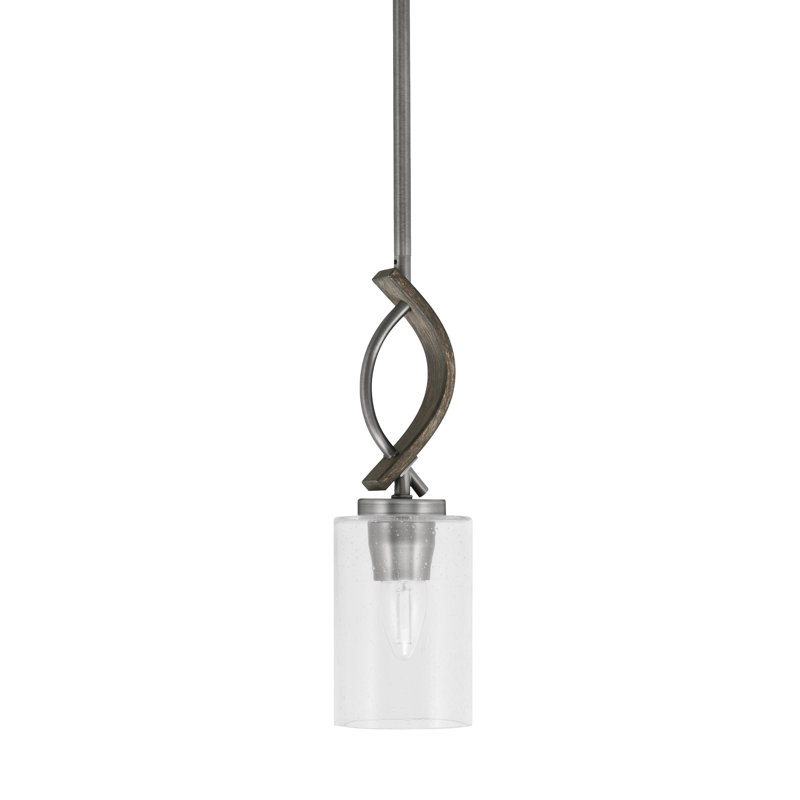 Mini-luminaire suspendu avec tige 4 po Hallmann, Graphite / bois patiné peint, Bulle transparente, H 13 po x l 4 po x P 4 po