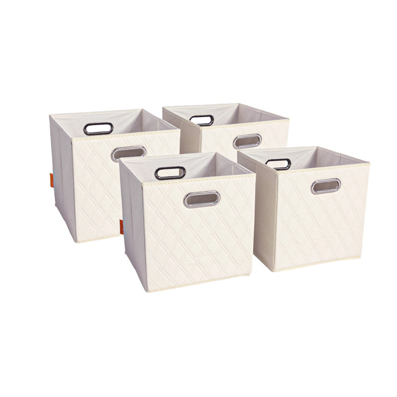 Jiaessentials Faux Leather Cube or Bin Set, 13" H x 13" W x 13" D, Beige
