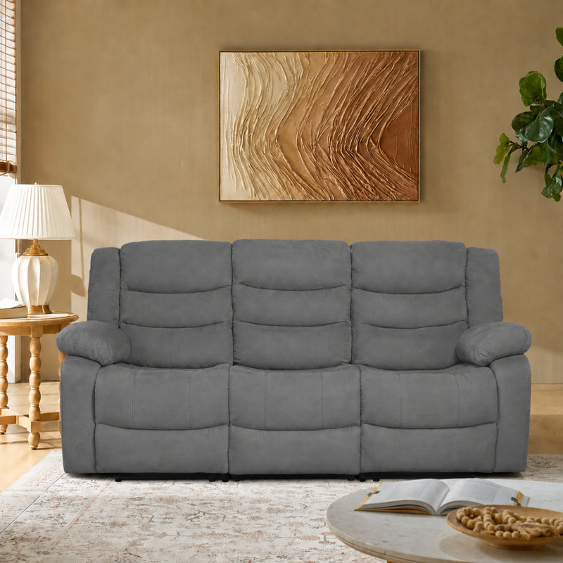 Canapé inclinable manuel en microfibre 3 places avec table inclinable et 2 porte-gobelets, Grey