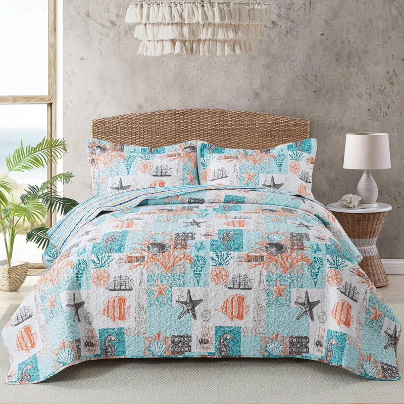 Ensemble de literie pour courtepointe 3 pièces HoneiLife, Grand lit, Orange