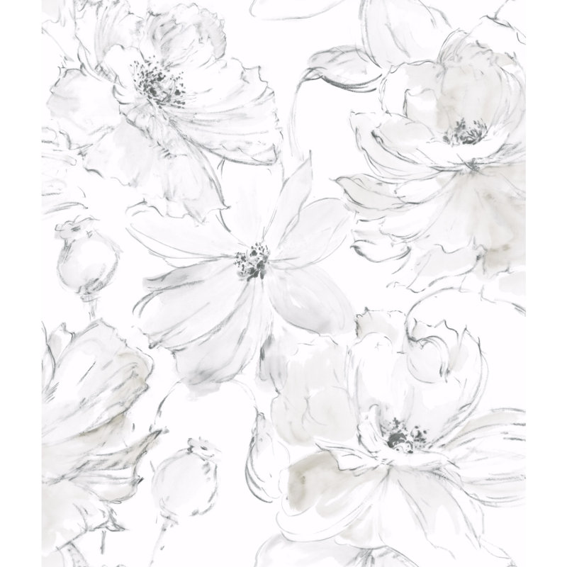 Floral Peel & Stick Wallpaper Roll, Gray