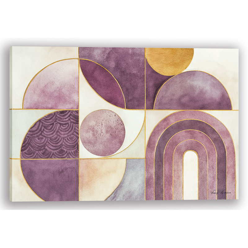 "Golden Harmony in Plum" Wrapped Canvas Abstract Wall Art