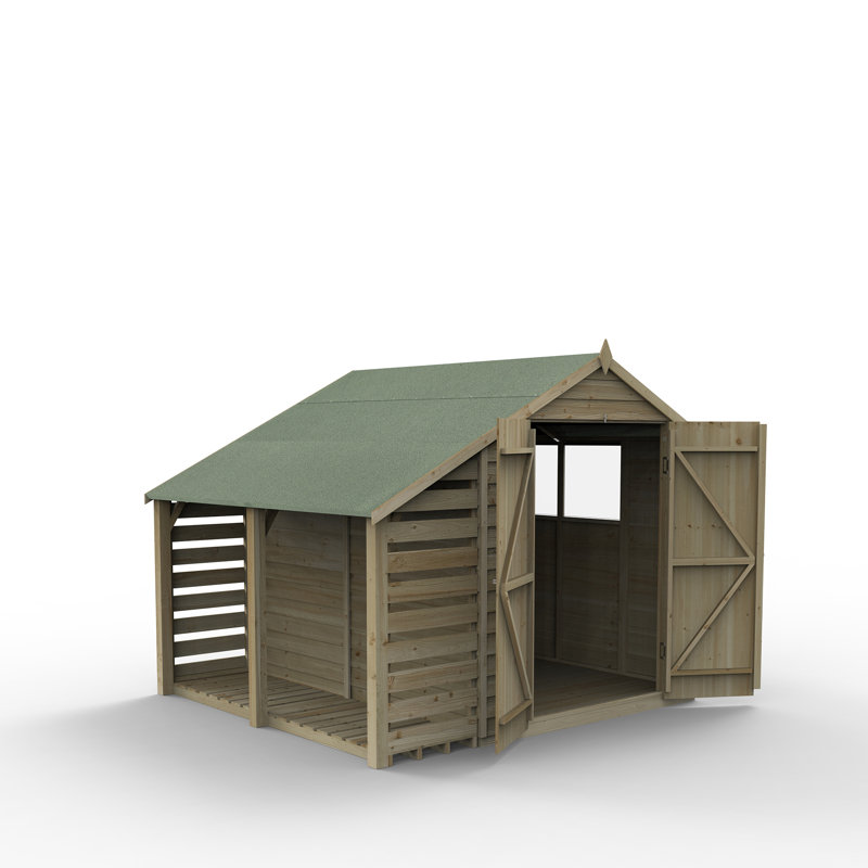  4Life 6x8 Pressure Treated Apex Shed - Double Door No Window with Lean To, Yes