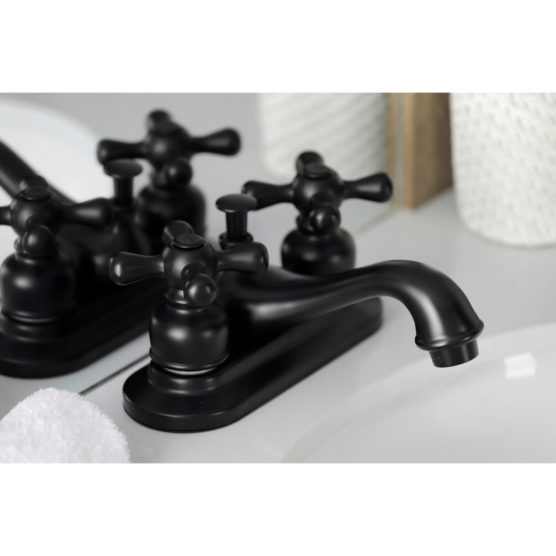 Robinet de salle de bain central à fixation à deux poignées à 3 trous à fixation sur le comptoir 4 po Kingston, Noir mat