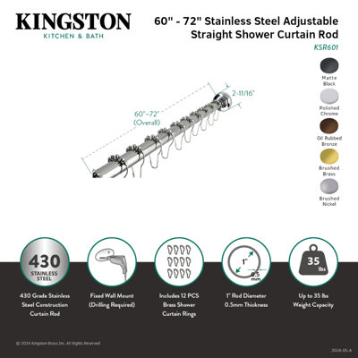 Kingston Brass Edenscape 60-Inch to 72-Inch Adjustable Shower Curtain Rod with Rings Combo