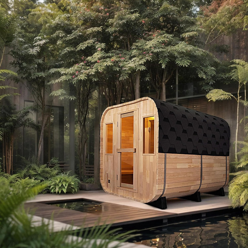ZONEMEL Sauna Canadian Red Cedar 6KW Stove Cube - Outdoor Traditional Steam Sauna Room for 6-8 Person, 70.9" L x 82.7" W x 82.7" H, Waterproof Modern Design with Tempered Glass