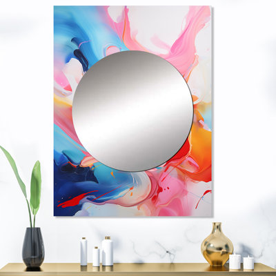 Zyheir bleu et rose tempête de peinture II - miroir à encre liquide, miroir mural décoratif rose, impression d'art en métal