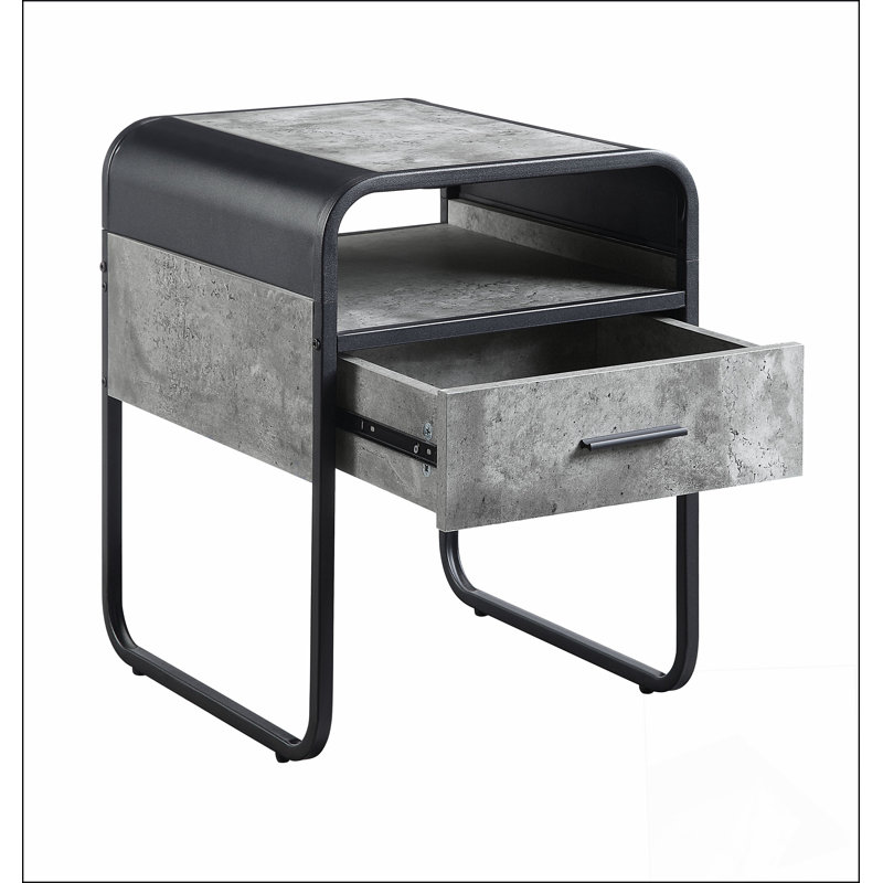 Raziela Concrete  &  Finish End Table with Drawer