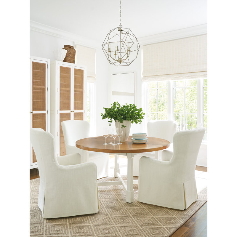 Mid-Century Modern White Linen Upholstered Wood Armchair