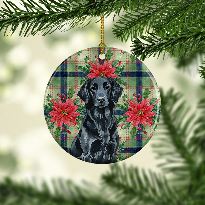 Ornement en céramique noir à poils longs de Noël Retriever, Retriever à poil plat noir
