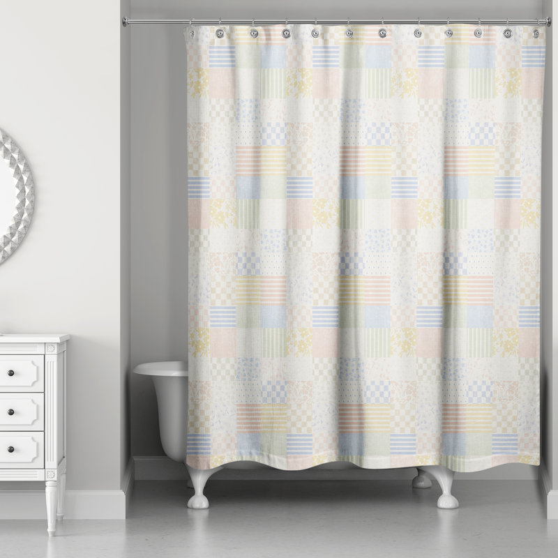 Rideau de douche Pastel, Patchwork pastel bleu/vert/orange