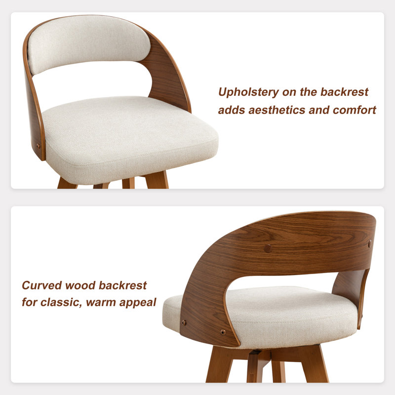 Colley Modern Swivel Linen Counter Stool And Bar Stool, Beige, Counter Stool (27” Seat Height)