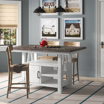 Scholten Solid Wood Top Gathering Dining Table w/ 3 Open Shelves by Laurel Foundry Modern Farmhouse