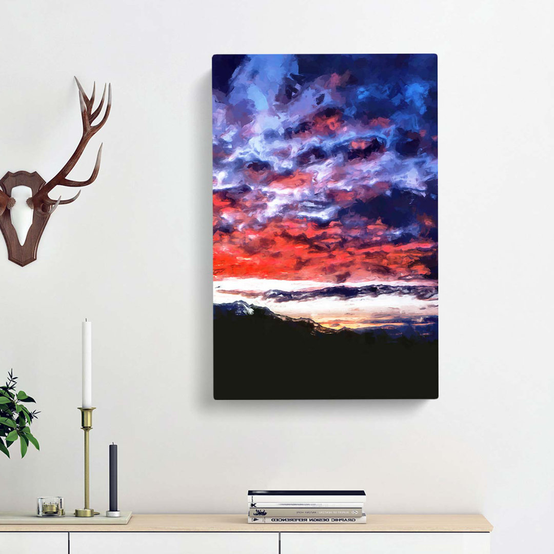 Fire Sky Above the Mountain in Abstract - Wrapped Canvas