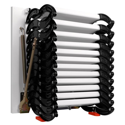 12 Steps Indoor Wall Mount Retractable Attic Ladder, 1102 LBS Load, Folding Titanium Magnesium Alloy Loft Access Stair Anti-Slip Striped Tread, Independent Safety Handrail for Residential Attic