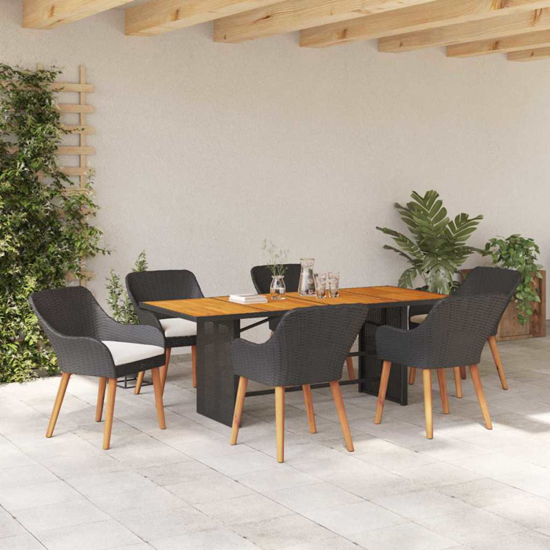 7 Piece Garden Dining Set Black