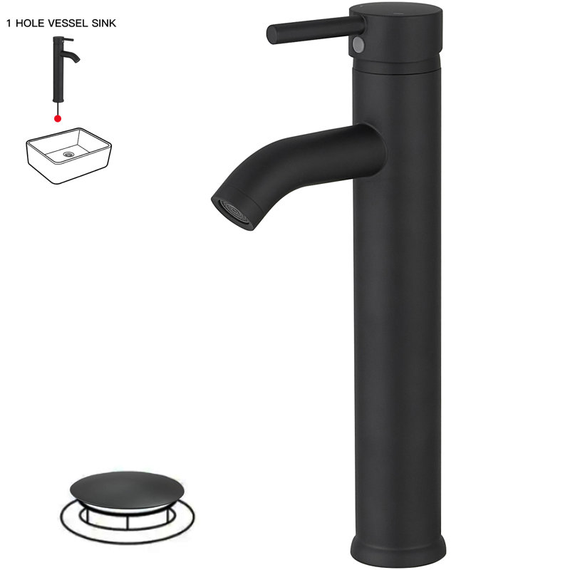 Matte Black Single Handle Vessel Sink Faucet with Drain Assembly