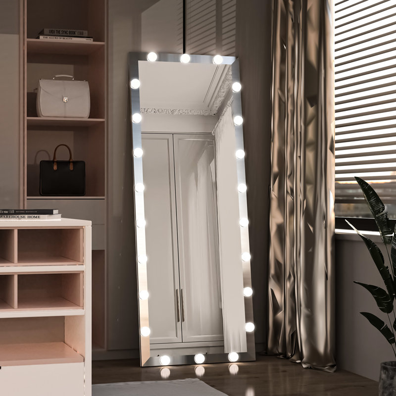 Miroir pleine grandeur avec lumières: 63 x 24 pouces argent, 22 ampoules à DEL, 3 couleurs et options de luminosité, cadre en aluminium, pour un usage domestique corps argent 63 x 24 x 1, luminosité, fixation murale ou sur pied, vestiaire