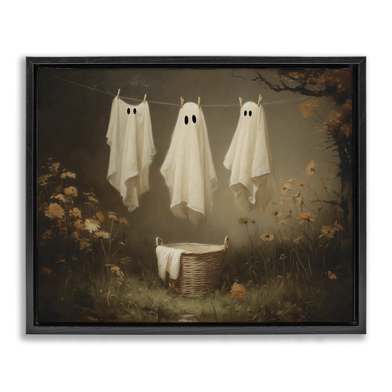 Cadre flottant suspendu Three Ghost Laundry, conception par Arlington Prints, Cadre flottant noir de jais, H 17 po x l 21 po