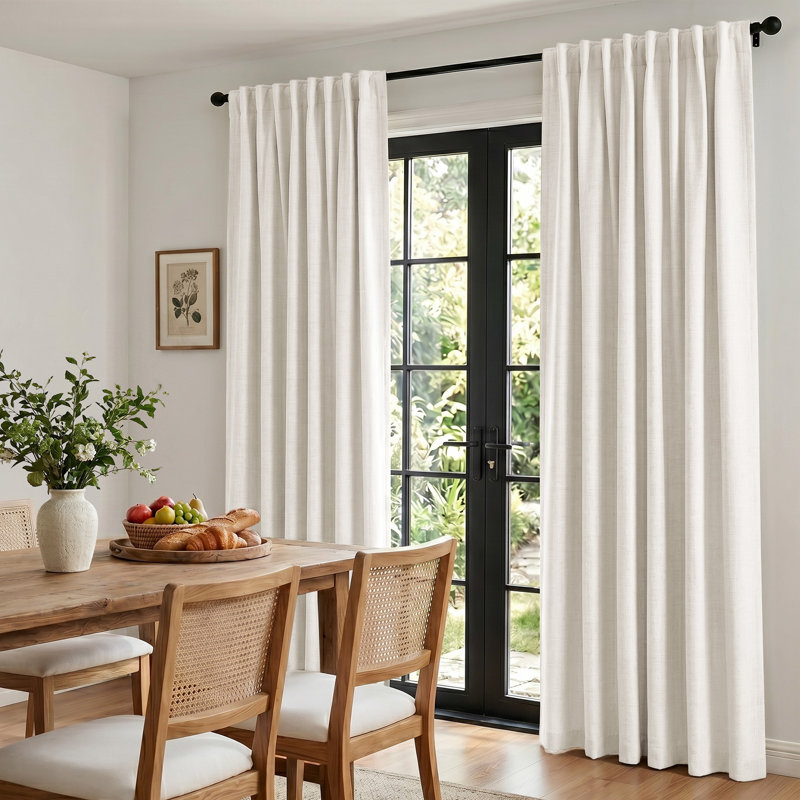Graciella Thermal Insulated Faux Linen Textured 100% Blackout Curtains for Bedroom Living Room Back Tab/Rod Pocket, Beige