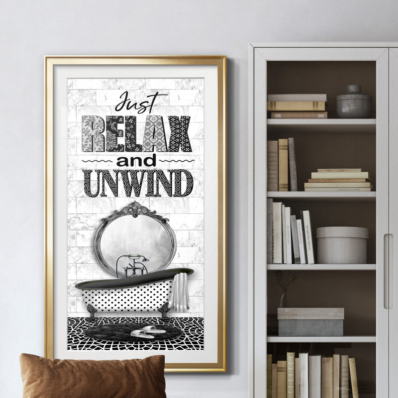 Just Relax - Art textuel avec cadre photo, H 14,5 po x l 26,5 po x P 1,5 po, Doré