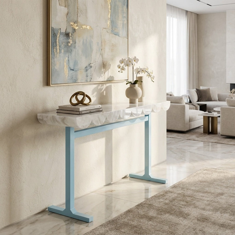 Wave Console Table, White Quartz, Oyster White