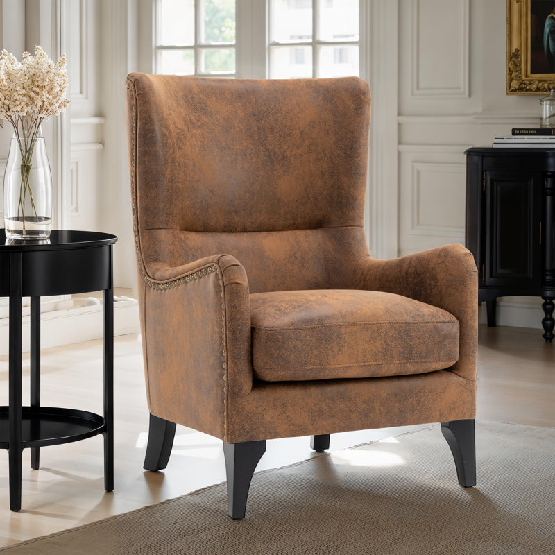 Segovia Wingback Chair, Brown Microfiber / Microsuede