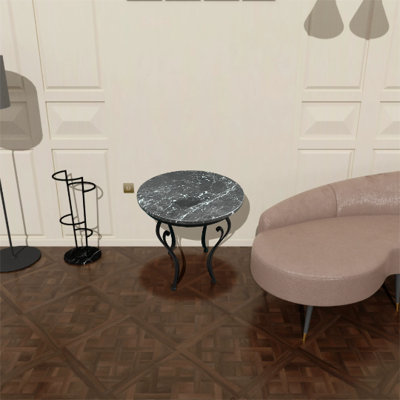 Coffee Table Natural Stone Nero Marquina Black Marble, End Table with Hand Crafted Metal Legs